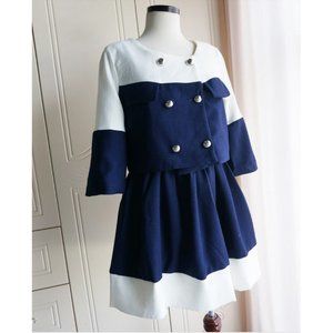 Blue and White Color Block 2 Piece Dress Set XS